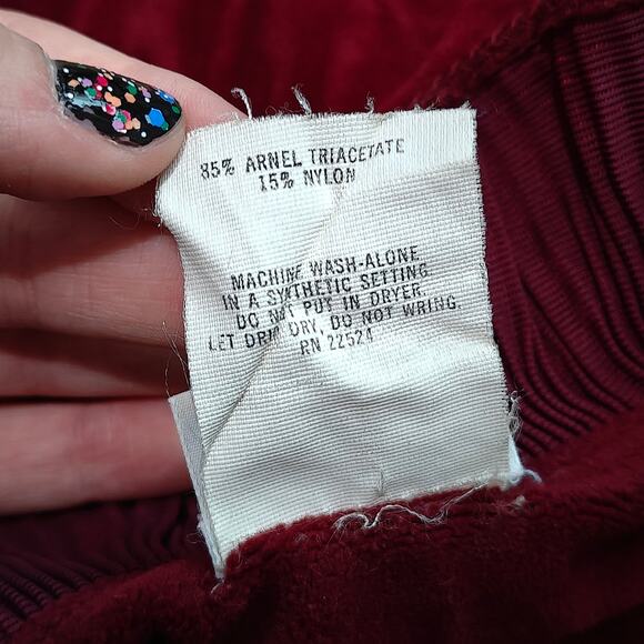 Vintage R. Michael Alan Deep Red Ruffle Trim House Coat Robe Womens Medium - Picture 5 of 6